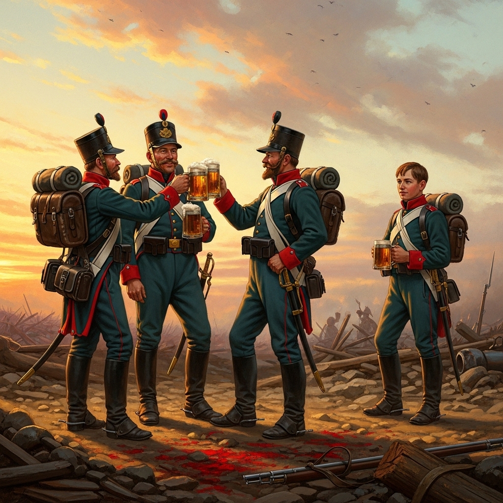 Vier bayerische Soldaten stoßen an, 1813